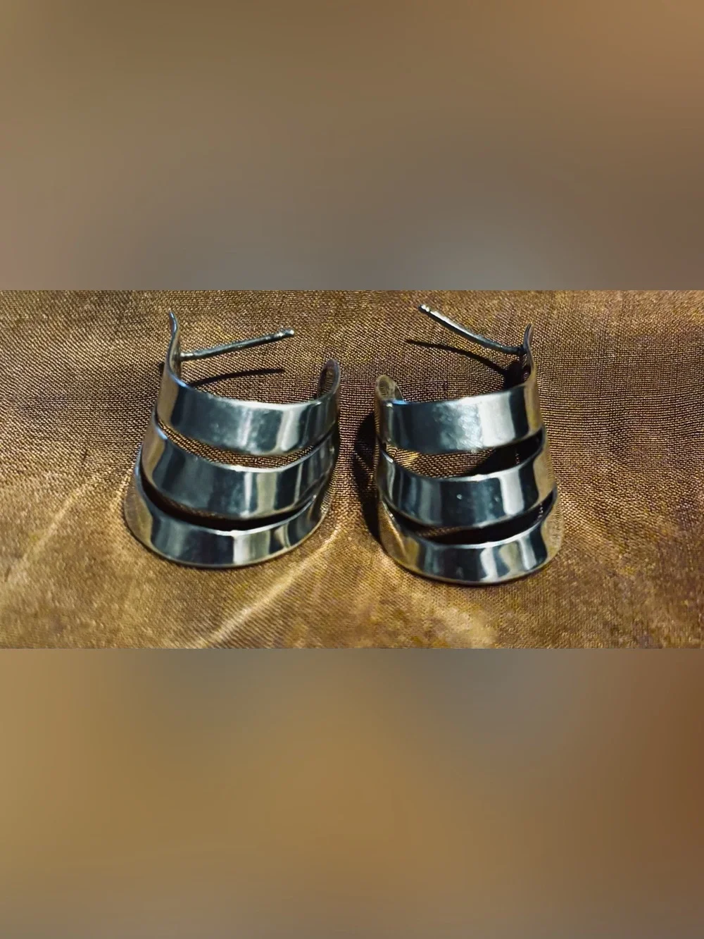 Modern Silver Linear Band Earrings